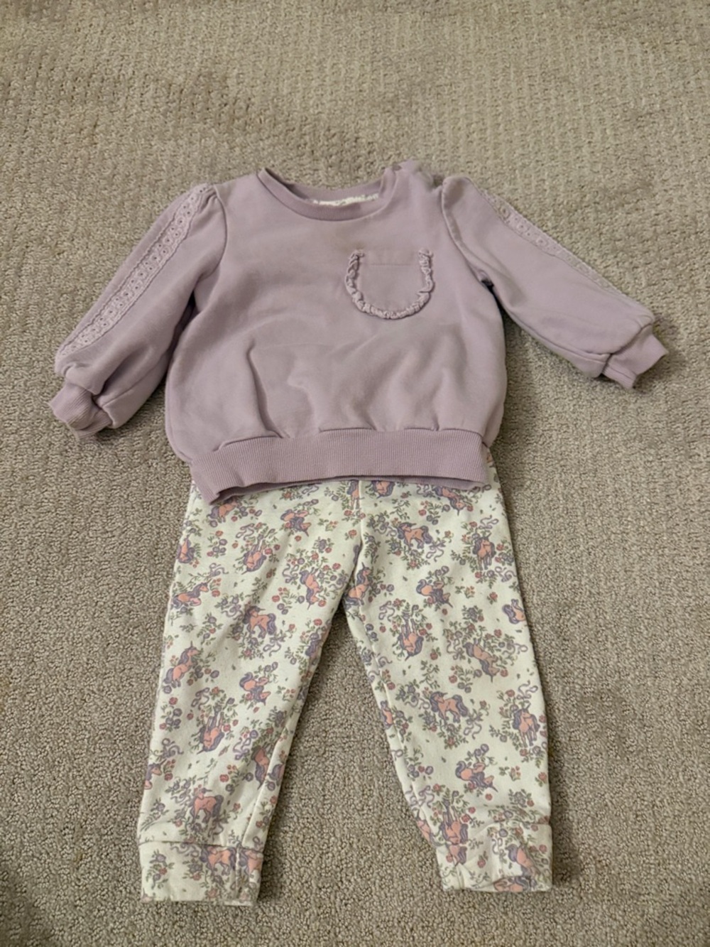 Lilac Ruffle Pocket Pullover & Floral Leggings Set